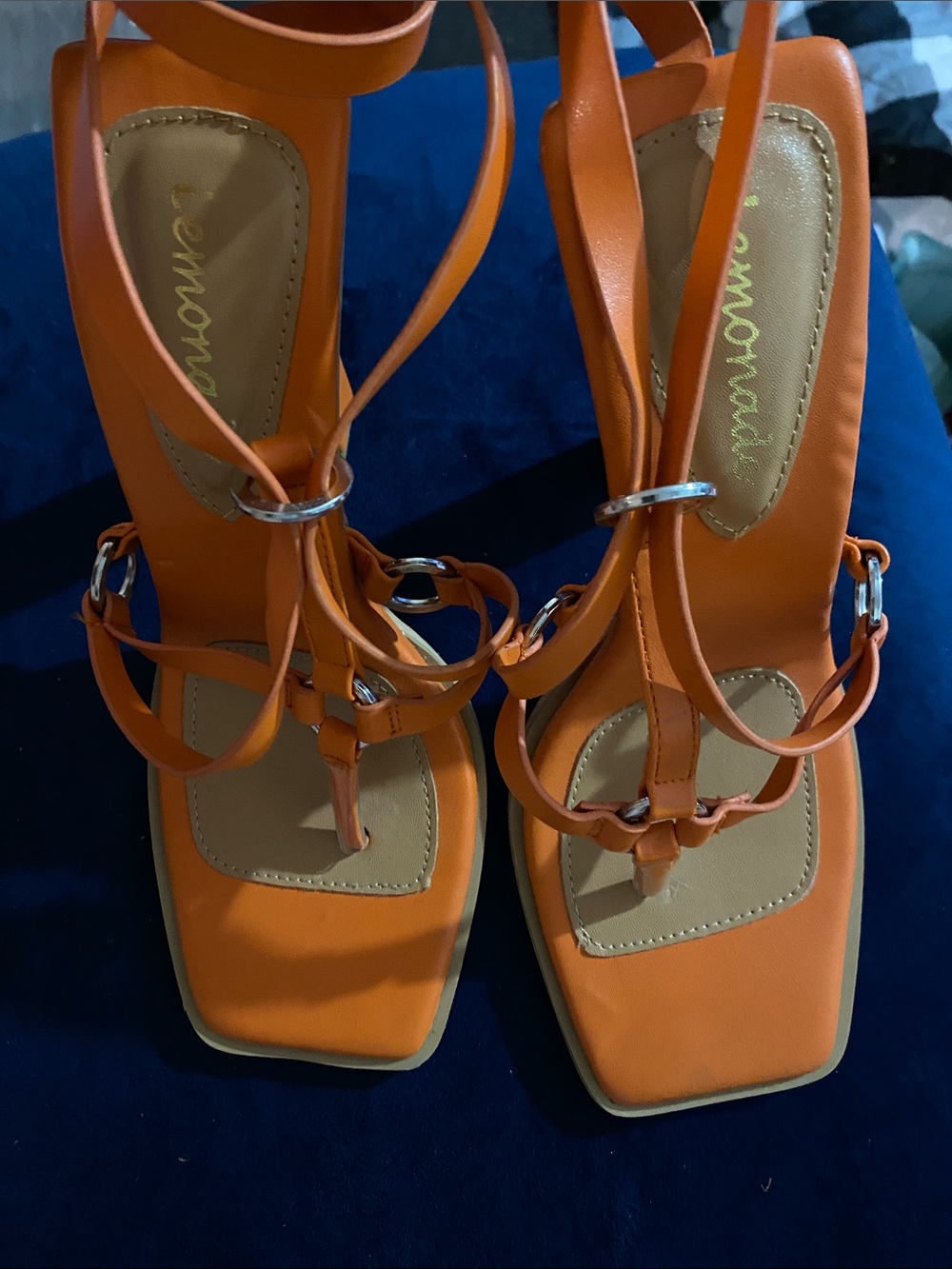 Vero Monari Orange Square-Toe Strappy Heels